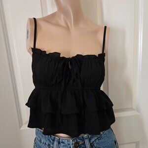 Wild Fable Ruffle Tierred Babydoll Cami Tank Top SZ S Black